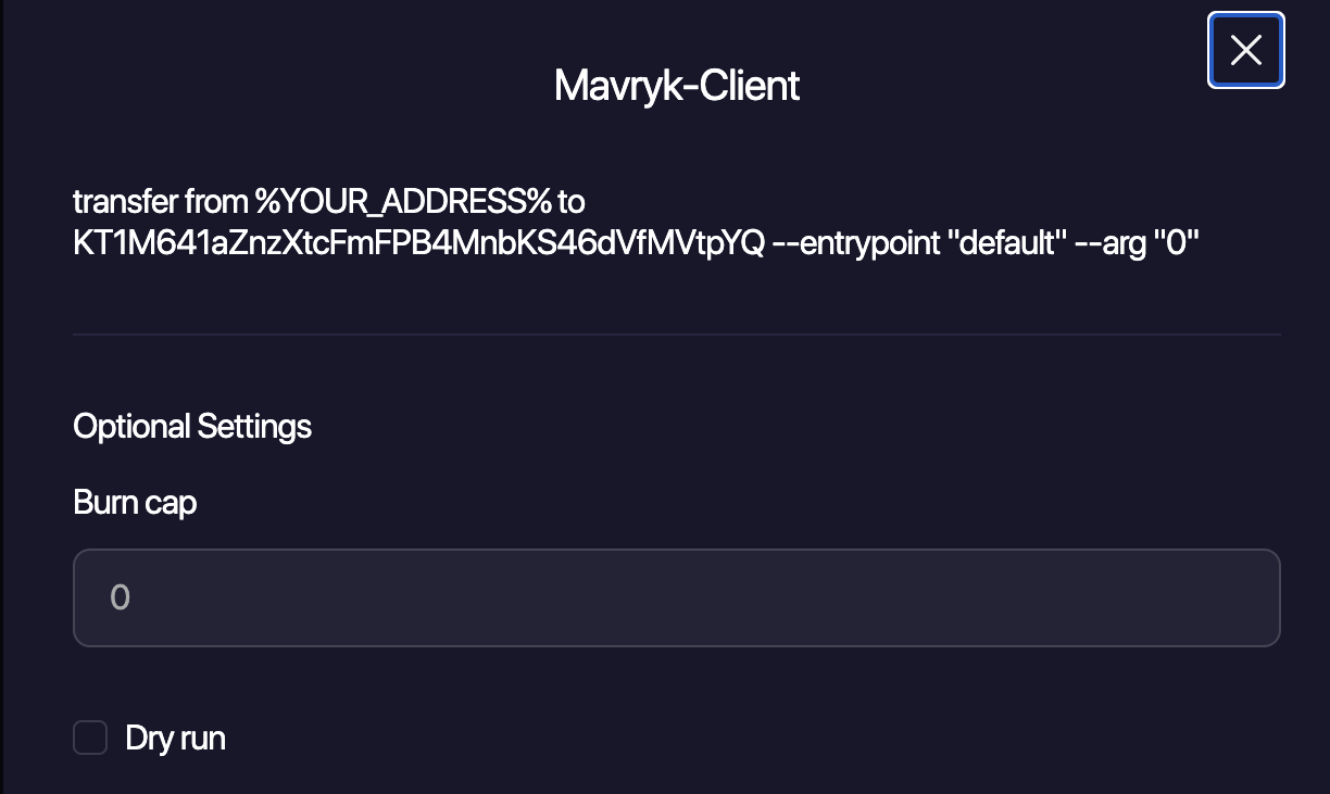 Better Call Mavryk, example of a CLI command to perform